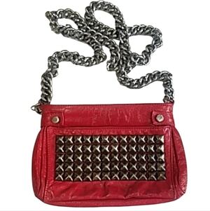 Tylie Malibu Red Patent leather Studded Chain Crossbody Bag